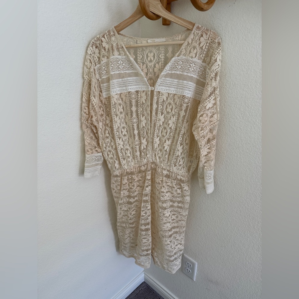 Maje cream Lace dress cover up Cream long sleeve V-neck antique cottagecore